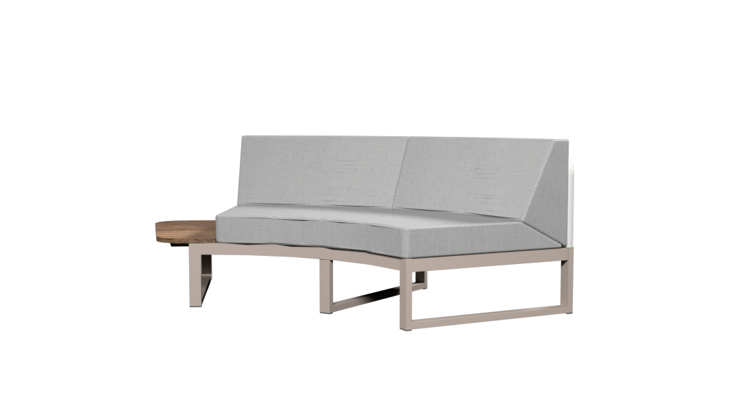 BABBO Right Hand Sectional (Teak) Aluminum Taupe, Stamskin White, Recycled Teak Brushed or HPL Scratched Grey, Cushion Sunbrella Seagull Grey