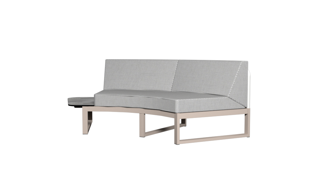 BABBO Right Hand Sectional (HPL) Aluminum Taupe, Stamskin White, Recycled Teak Brushed or HPL Scratched Grey, Cushion Sunbrella Seagull Grey