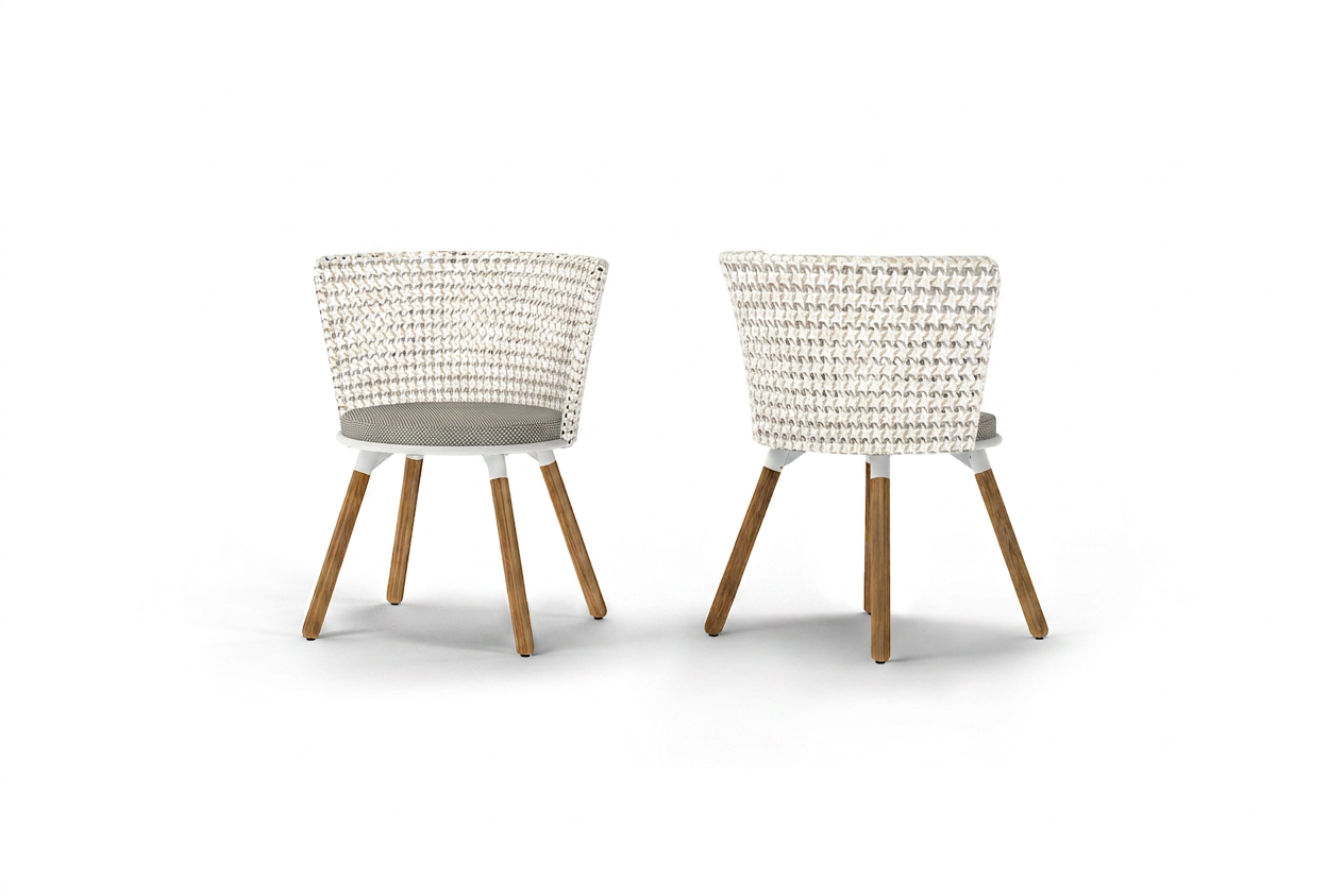 DAISY MAE Dining Chair (Teak Legs) Frame White, Recycled Teak Brushed, Wicker Alabaster, Cushion Sailcloth Seagull Grey