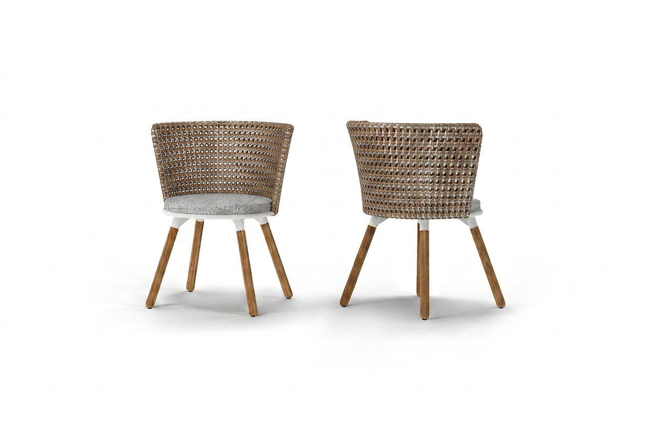 DAISY MAE Dining Chair (Teak Legs) - Aluminum Cotton / FlatWicker Calathea / Cushion Seal Grey with Water Proof / Recycled Teak Brushed