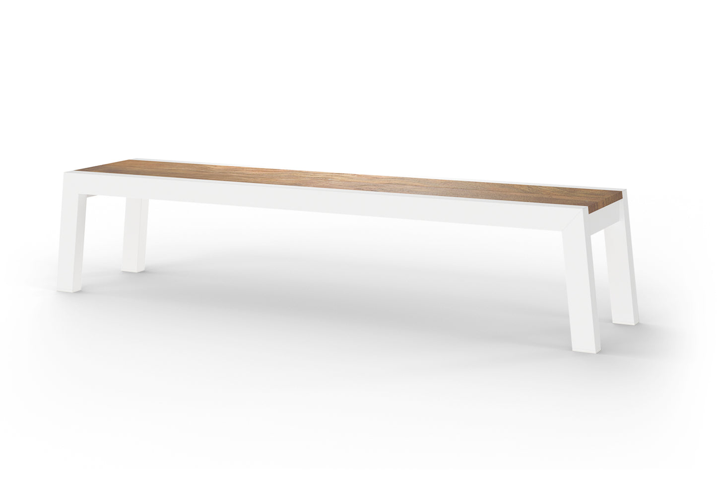 BAIA Bench 80.5", Aluminum White, Recycled Teak Brushed Teak Shield