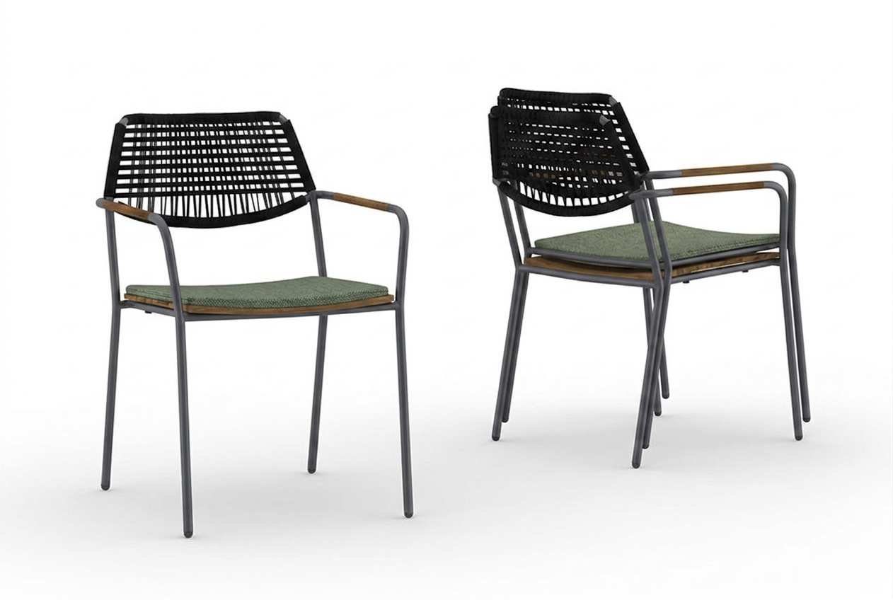 MEIKA Stackable Armchair - frame Iron Black - Wicker Amazon - cushion Heritage leaf