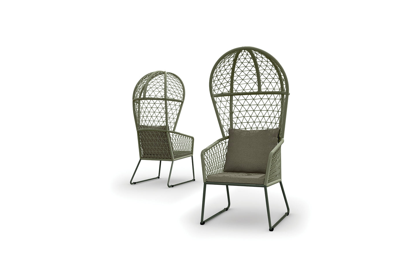 OHANA Balloon Dining Chair, Frame Highland, Weaving Willow Round Rope, Cushion Artichoke