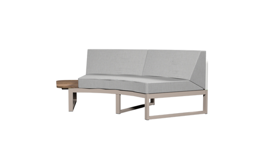 BABBO Right Hand Sectional (Teak) Aluminum Taupe, Stamskin White, Recycled Teak Brushed or HPL Scratched Grey, Cushion Sunbrella Seagull Grey
