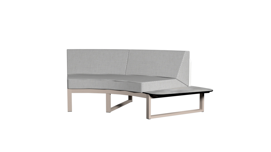 BABBO Left Hand Sectional (HPL) Aluminum Taupe, Stamskin White, Recycled Teak Brushed or HPL Scratched Grey, Cushion Sunbrella Seagull Grey