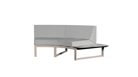 BABBO Left Hand Sectional (HPL) Aluminum Taupe, Stamskin White, Recycled Teak Brushed or HPL Scratched Grey, Cushion Sunbrella Seagull Grey