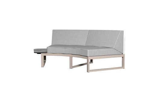 BABBO Right Hand Sectional (HPL) Aluminum Taupe, Stamskin White, Recycled Teak Brushed or HPL Scratched Grey, Cushion Sunbrella Seagull Grey