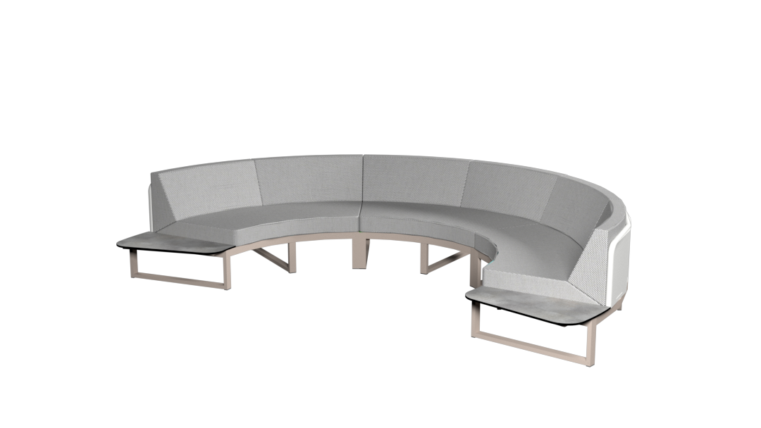 BABBO Configuration 5 (HPL), Aluminum Taupe, Upholstery Stamskin White, HPL Scratched Grey, Cushion Sunbrella Seagull Grey