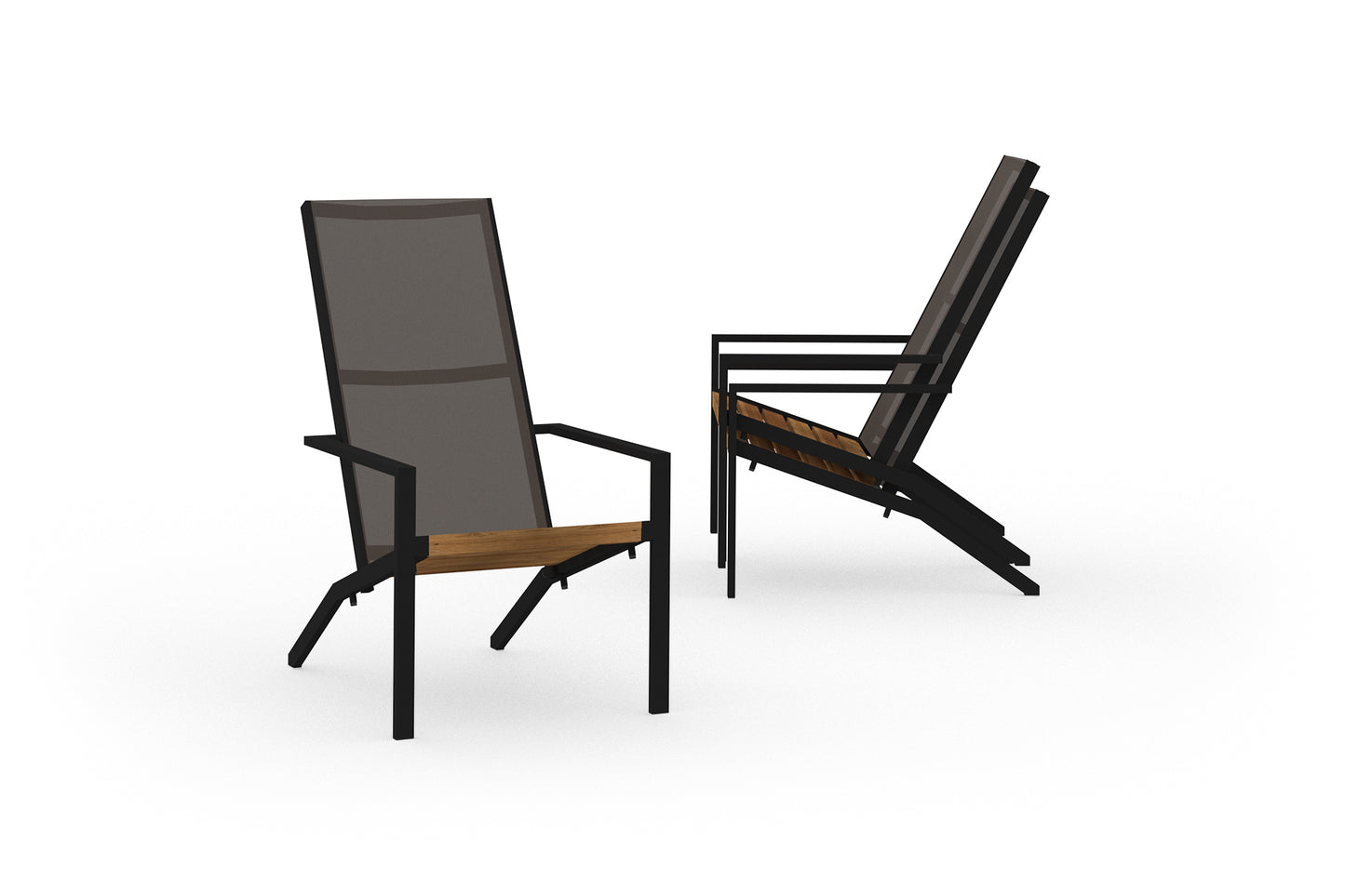 BONDI Tall Adirondack -Ultra Durable Aluminum Iron Black, Recycled Teak Brushed Teak Shield, Batyline Dark Taupe