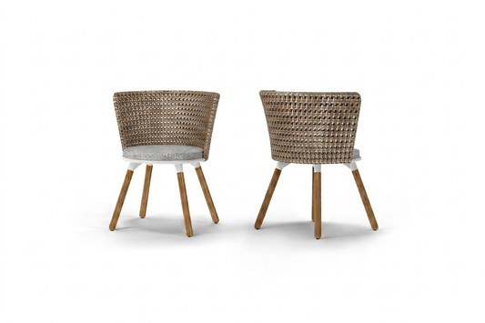 DAISY MAE Dining Chair (Teak Legs) - Aluminum Cotton / FlatWicker Calathea / Cushion Seal Grey with Water Proof / Recycled Teak Brushed
