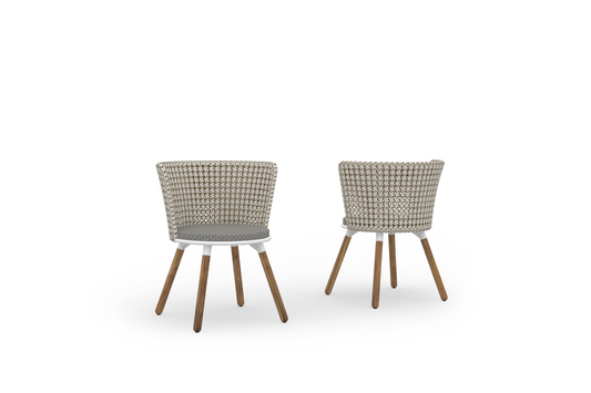 DAISY MAE Dining Chair (Teak Legs) Recycled Teak Brushed Teak Shiel, Aluminum White, Wicker Machiato, Olefin Taupe