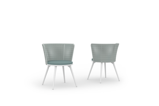 DAISY MAE Dining Chair (Alu Legs) - Frame Alumium White, Wicker Breeze, Cushion Agora Acqua