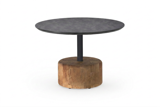 GLYPH Low Table Dia 23.5" (HPL), Laminated - Smooth Sanded Teak Shield, Aluminum Anthracite, HPL Volcanic Ash