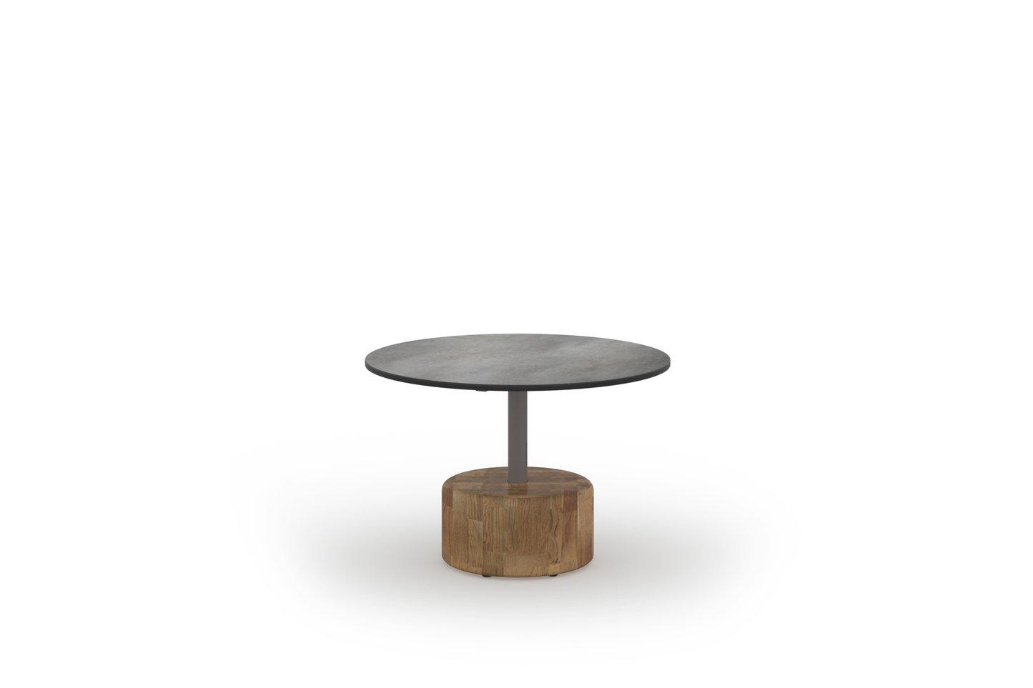 GLYPH Low Table Dia 23.5" (HPL), Laminated - Smooth Sanded Teak Shield, Aluminum Taupe, HPL Scratched Grey