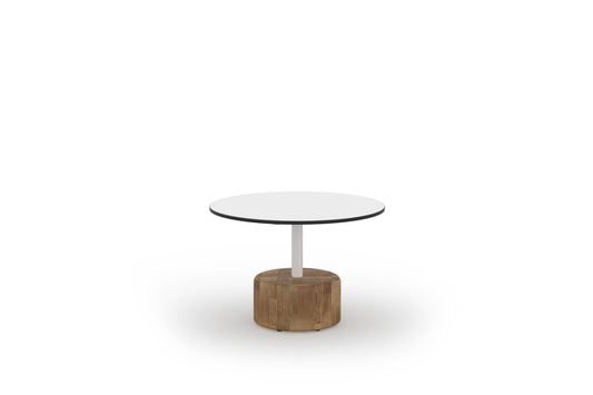 GLYPH Low Table Dia 23.5" (HPL), Laminated - Smooth Sanded Teak Shield, Aluminum White, HPL Alpes White