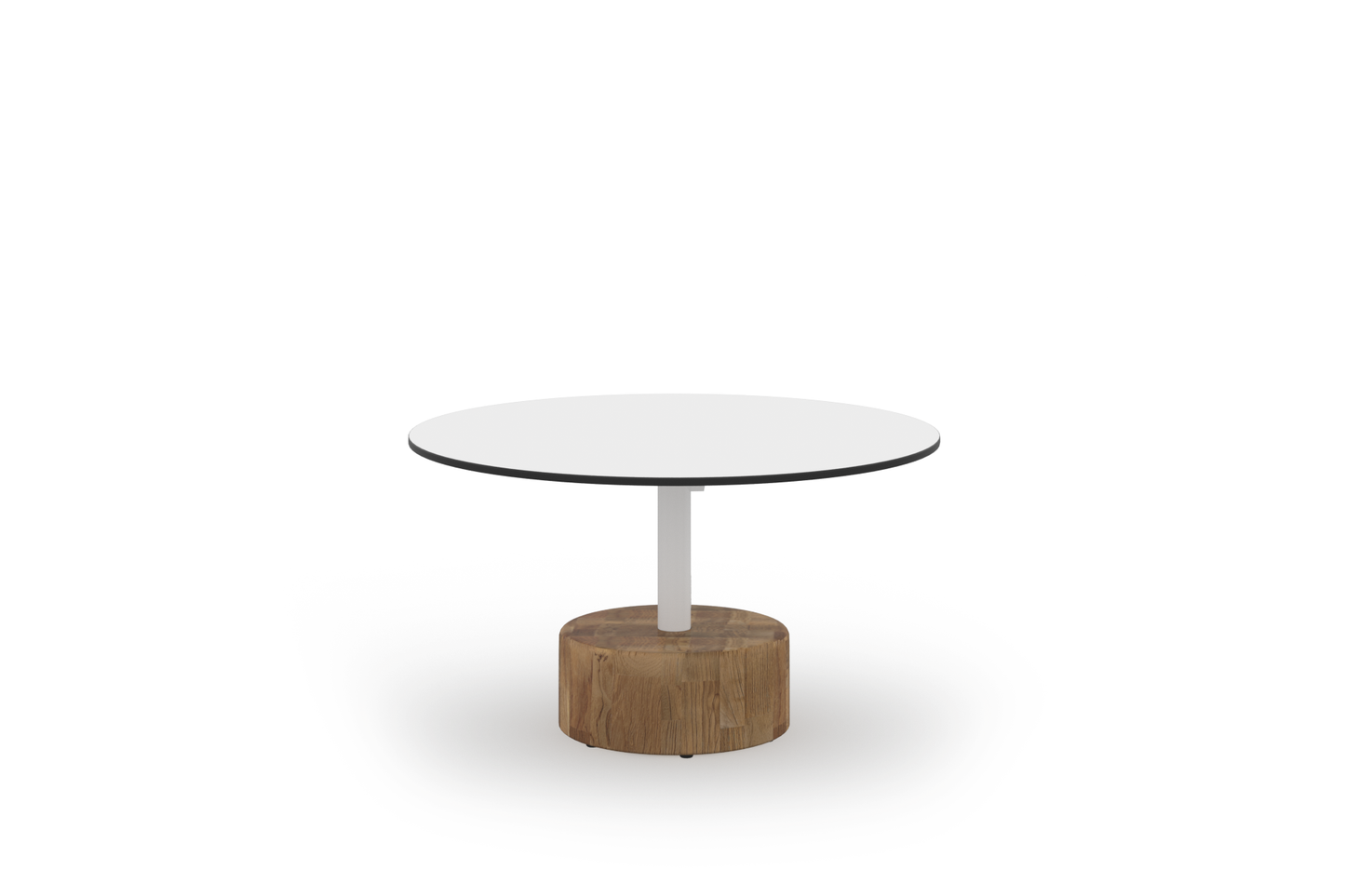 GLYPH Low Table Dia 31.5" (HPL), Laminated - Smooth Sanded Teak Shield, Aluminum White, HPL Alpes White