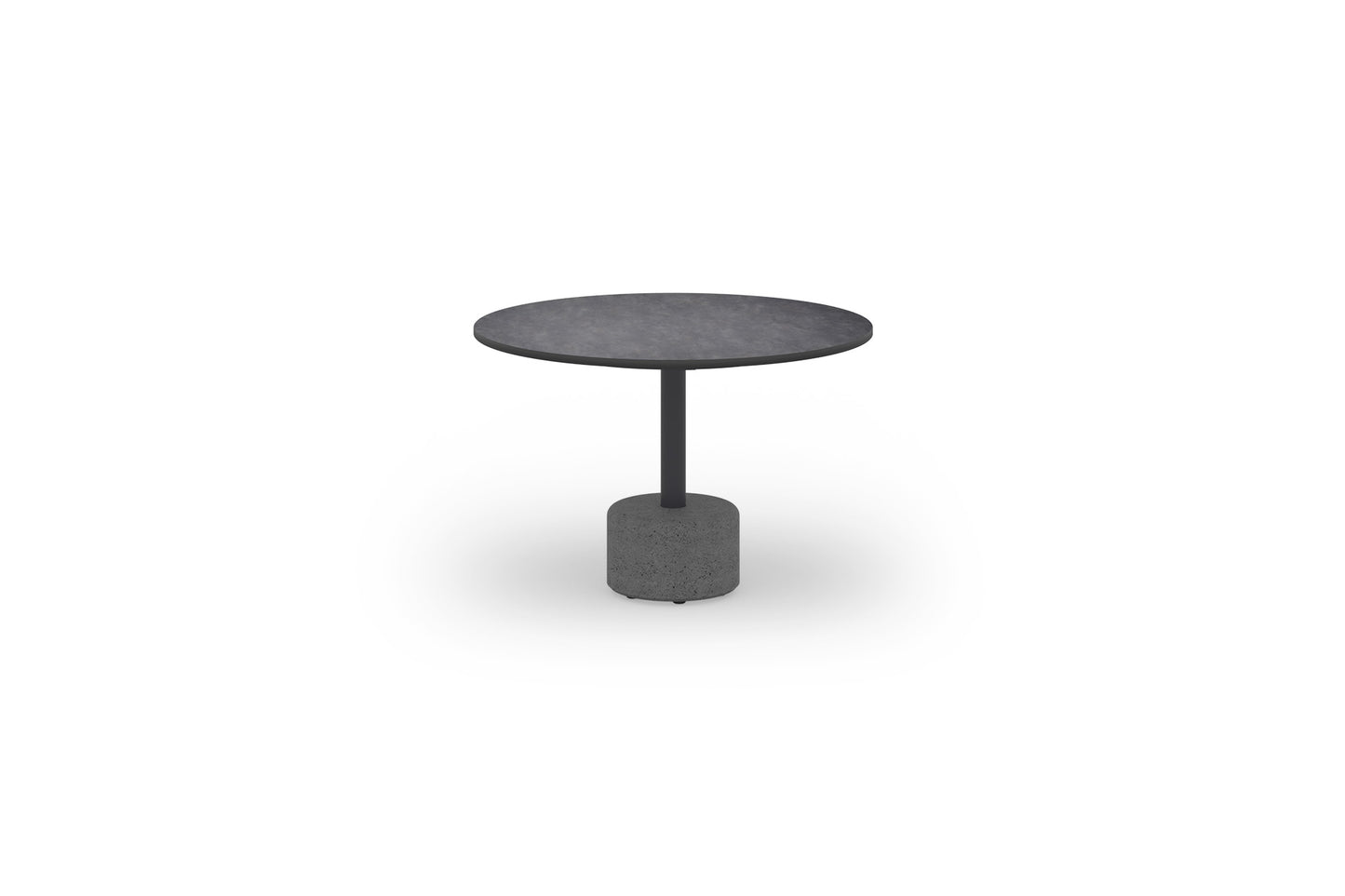 GLYPH Low Table Dia 23.5" (HPL), Laminated - Smooth Sanded Teak Shield, Aluminum Anthracite, HPL Volcanic Ash