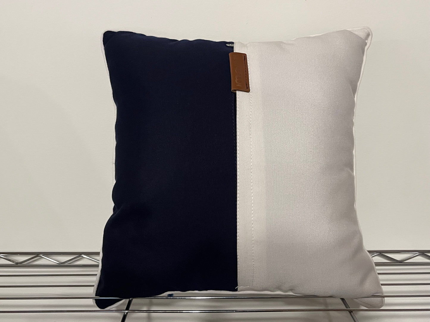 Custom PADDED Pillow 14"x14", Sunbrella Canvas Navy, Piping Sunbrella Canvas White