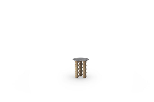 LORENZO - Bobbin | Side Table Ø 18” / 45 cm - Premium Teak Smooth Sanded - Sintered Stone Ferro Marmo