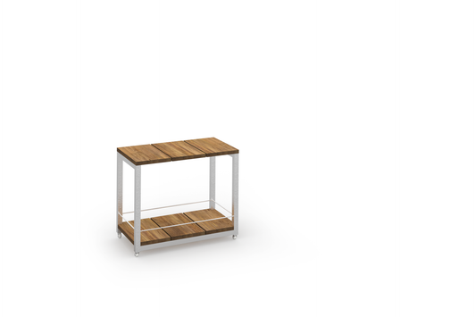 OKO Trolley 35.5x19.5x30H Inch, Stainless Steel 304, Recycled Teak Brushed Teak Shield