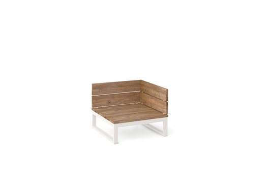 OKO Corner Seat Stainless Steel White High Gloss, Recycled Teak Brushed Teak Shield