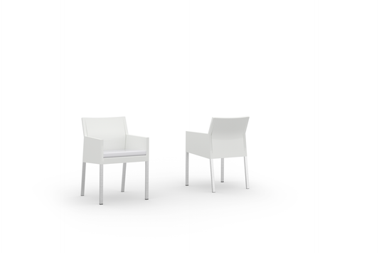 Tajax Dining Chair, Stainless Steel 304, Upholstery Leisuretex White, Cushion Olefin White