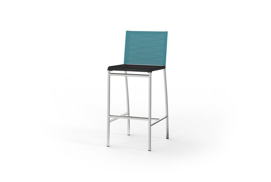 NATUN Bar Chair, Stainless Steel Type 304 (Hairline finish), Batyline Black, Batyline Sassy Green