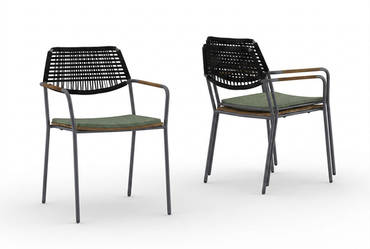 MEIKA Stackable Armchair - frame Iron Black - Wicker Amazon - cushion Heritage leaf