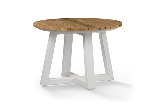 MONO Lounge Table Dia 27.5"x 19"H, Aluminum White, Recycled Teak Brushed Teak Shield