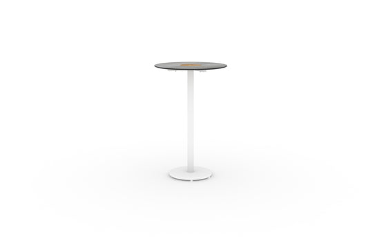 STIZZY Pedestal Bar Table Dia. 27x41H Inch / 68x105h cm, Galvanized Steel Urban White, HPL Scratched Grey