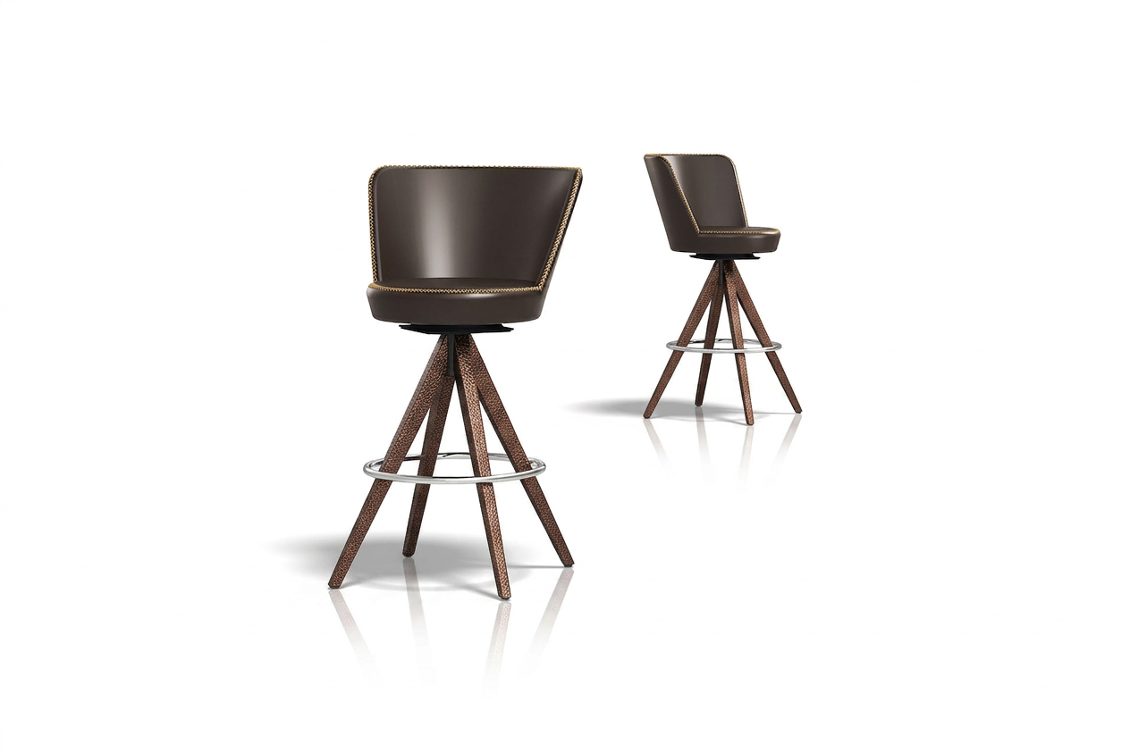 STIZZY Swivel Bar Chair, Frame Neo Bronze, Upholstery Stamskin Bison
