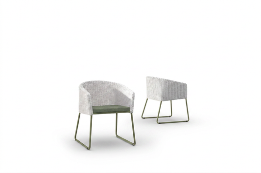 DiManaMana SHELL Armchair (Wicker Small Braid) - Aluminum Bamboo, Small Braid New White, Cushion Heritage Leaf