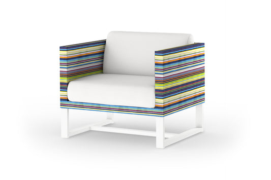 STRIPE Sofa 1-Seater, Aluminum White, Twitchell Green Barcode, Cushion Sunbrella Canvas White