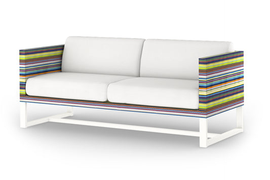 STRIPE Sofa 2-Seater, Aluminum White, Twitchell Green Barcode, Cushion Sunbrella Canvas White