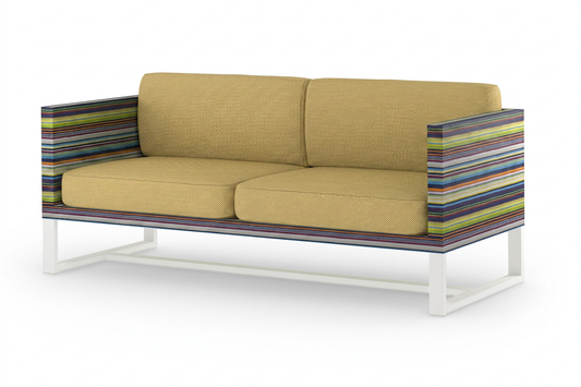 STRIPE Sofa 2-Seater, Aluminum White, Twitchell Green Barcode, Cushion Trombone