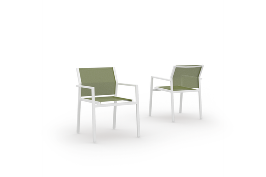 ALLUX Stackable Armchair, Aluminum White High Gloss, Sling Batyline Lime