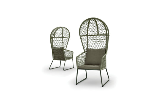 OHANA Balloon Dining Chair, Frame Highland, Weaving Willow Round Rope, Cushion Artichoke