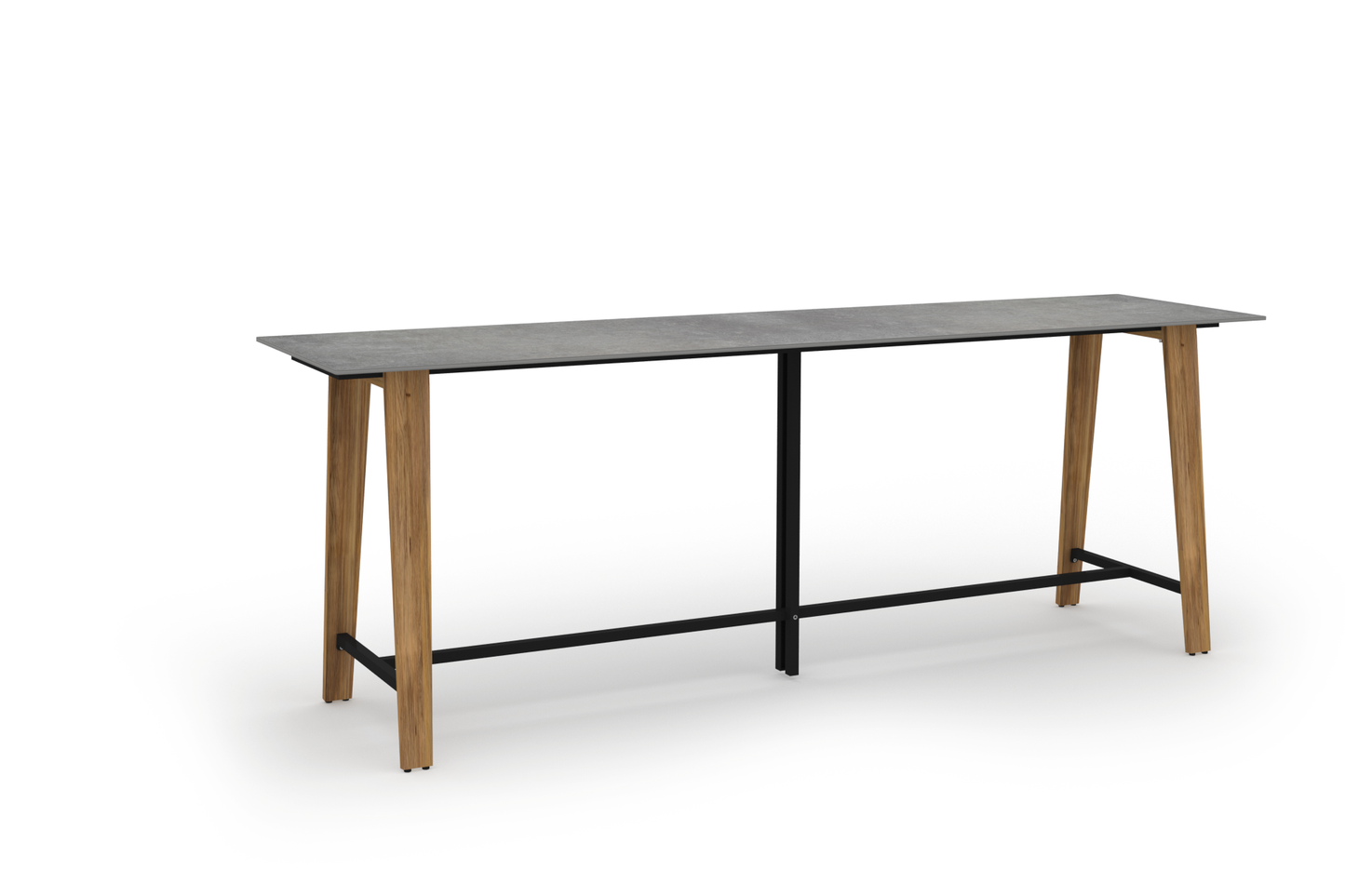 SATO Bar Table 120"x29.5"x41.5" - Recycled Teak Brushed Teak Shield, HPL Scratched Grey