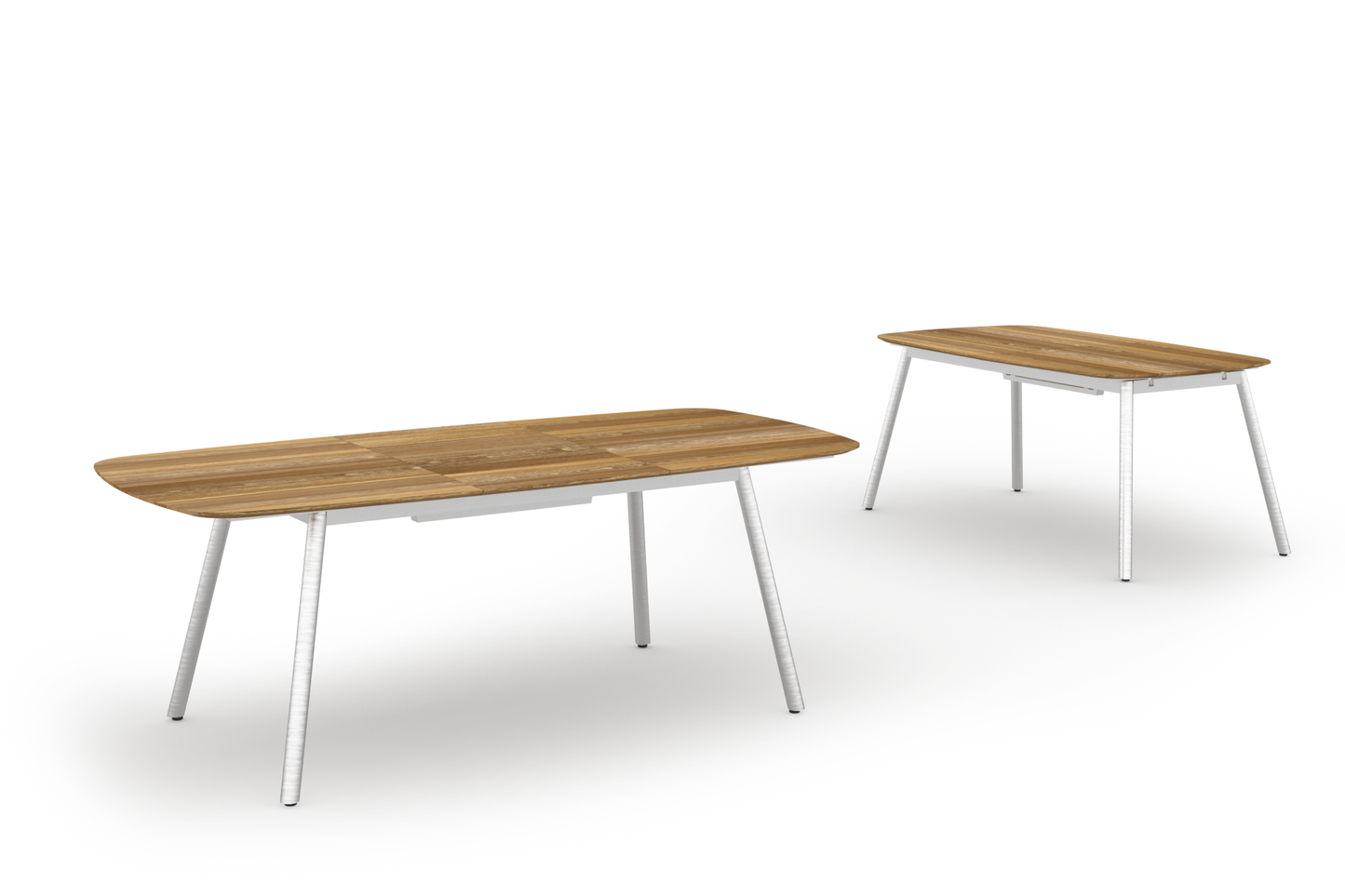 ZUPY Ext Table 65-85x40x30H Inch, Stainless Steel 304, Recycled Teak Smooth Sanded Teak Shield