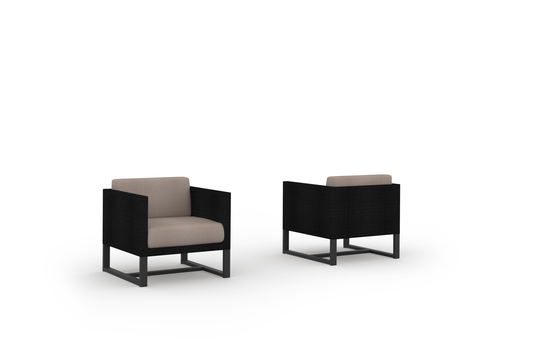 MONO Sofa 1-Seater, Aluminum Black, Upholstery Leisuretex Black, Cushion Twitchel Lesiuretex Taupe