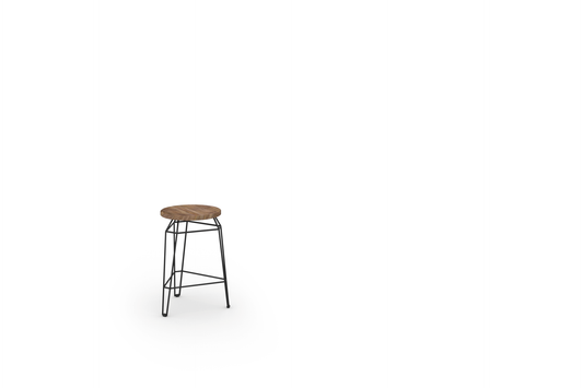 MATCH Round Counter Stool, Galvanized Steel Ink Black, Recycled Teak Laminated - Rustic