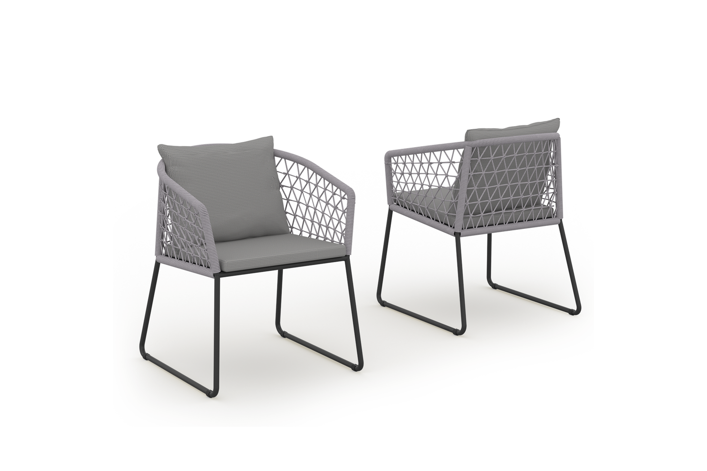 OHANA Dining Chair, Aluminum Iron Black, Rope Barley, Cushion Batyline Elios Oatmeal