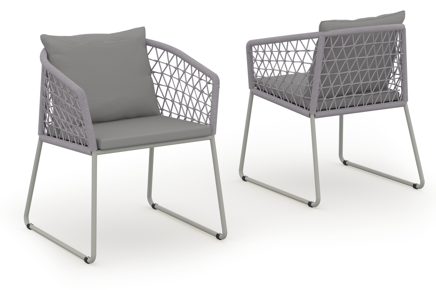 OHANA Dining Chair - Ultra Durable, Aluminum Champagne, Rope Barley, Cushion Batyline Elios Oatmeal